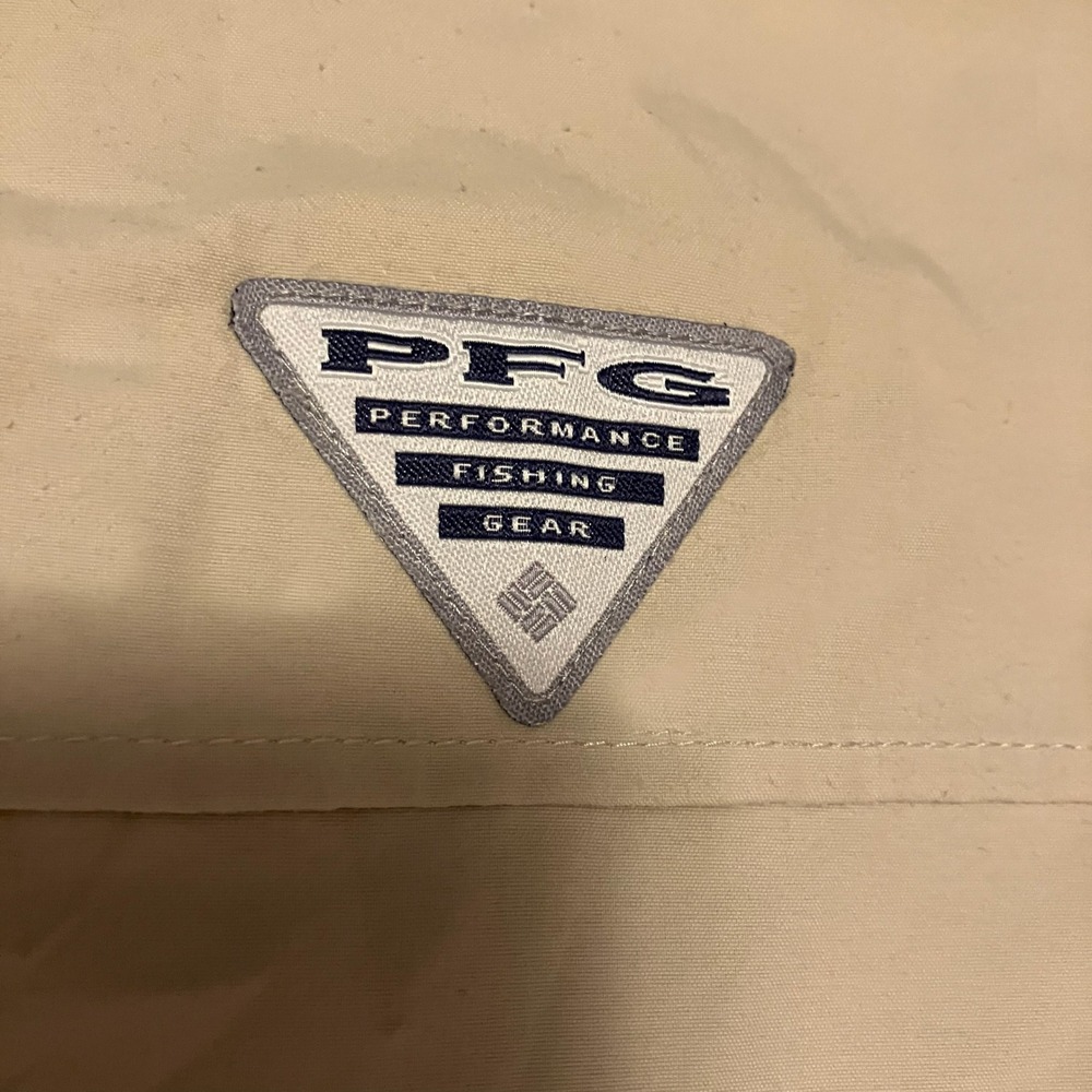 Columbia PFG Mens Short Sleeve Fishing Shirt Tan Khaki Omni-Shade Large Utility - Picture 9 of 9